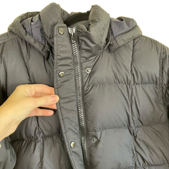 Land's End Sz M Quilted Down Full-length Jacket Black Puffer Winter Coat Hooded - Picture 12 of 16